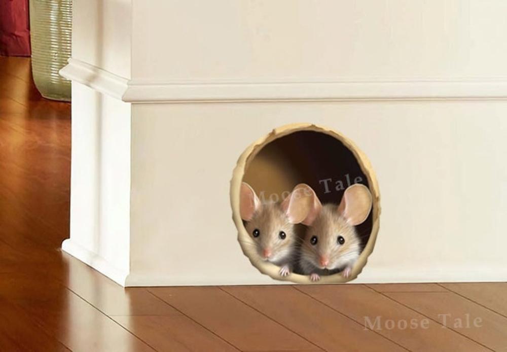 Realistic mouse Two friends in hole wall decal Buddies Mice image 1