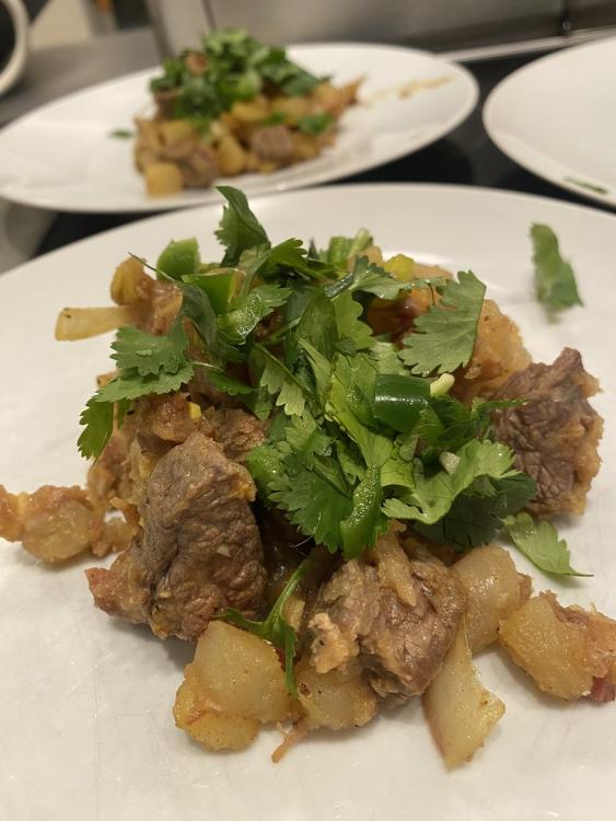 beef chilli fry with pancetta