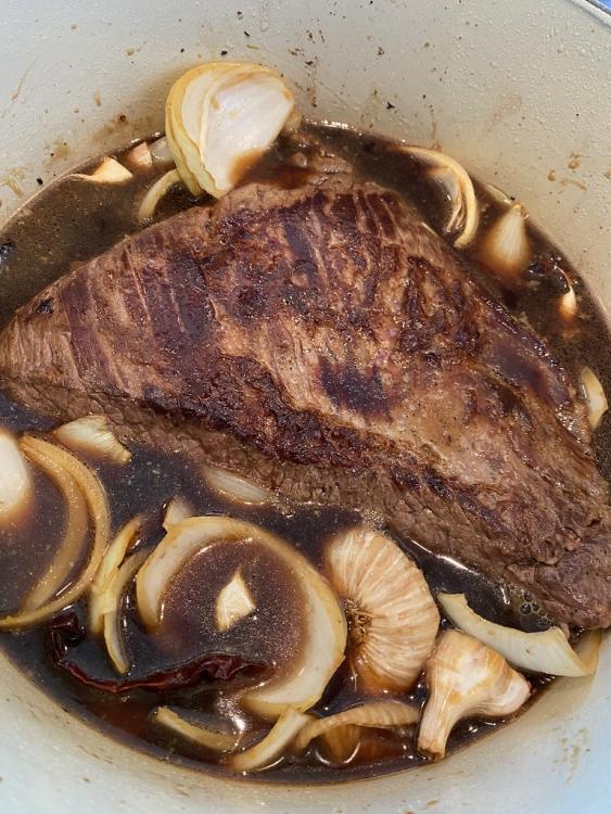 Soy-braised brisket with caramelized honey and garlic