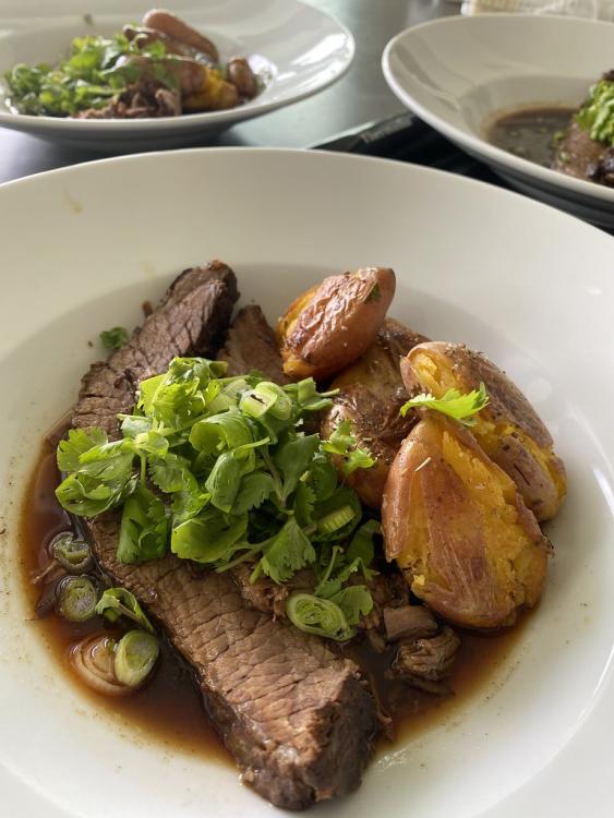 Soy-braised brisket with caramelized honey and garlic