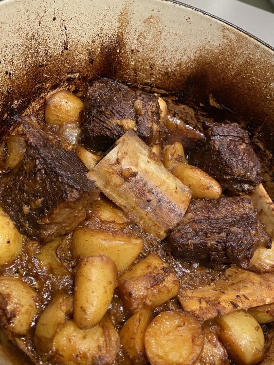 Spiced, braised short ribs with creamy potatoes from nothing fancy (Alison Roman)