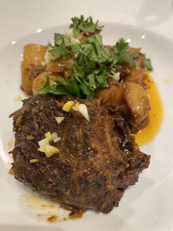 Spiced, braised short ribs with creamy potatoes from nothing fancy (Alison Roman)