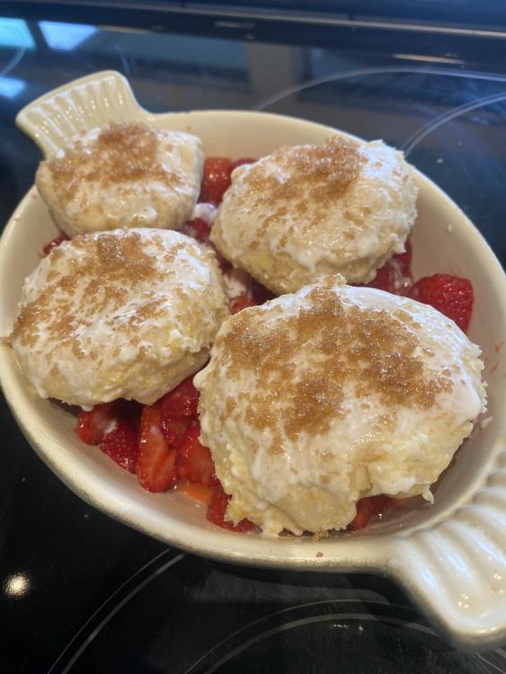 Strawberry short cake cobbler from Dining In by alison roman