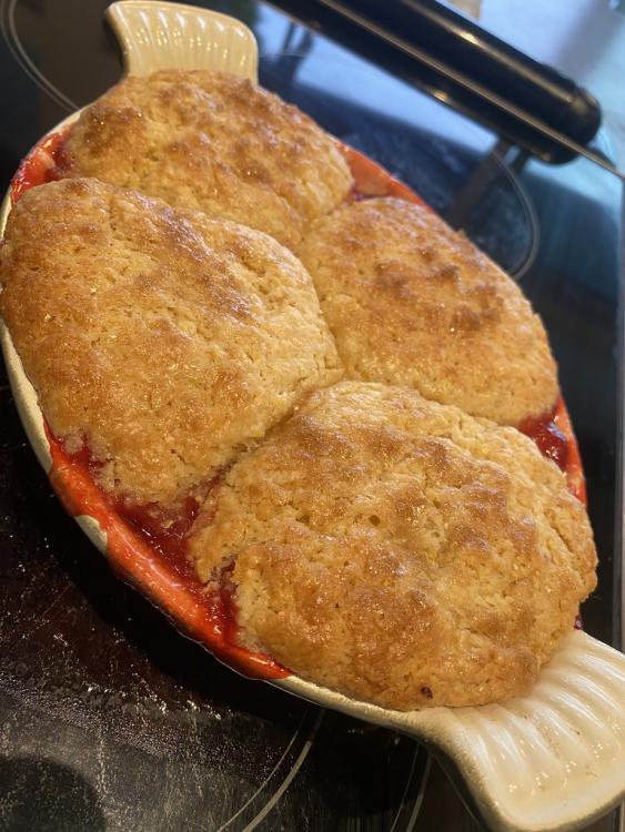 Strawberry short cake cobbler from Dining In by alison roman