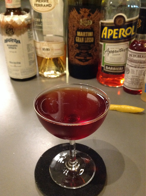 Vieux Rectangle (Arthur Come) with Pierre Ferrand 1840 cognac, Martini Gran Lusso vermouth, Aperol, Angostura and Peychaud's bitters, St. George absinthe #cocktail #cocktails #craftcocktails #vieuxcarre