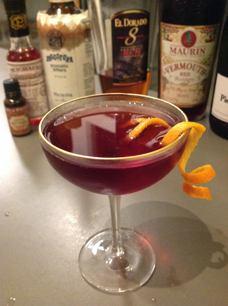 South Sider (Alex Day) with El Dorado 8 demerara rum, Maurin sweet vermouth, Angostura bitters, Peychaud's and Creole bitters, dry Champagne #cocktail #cocktails #craftcocktails #rum #demerara #champagne #deathandco