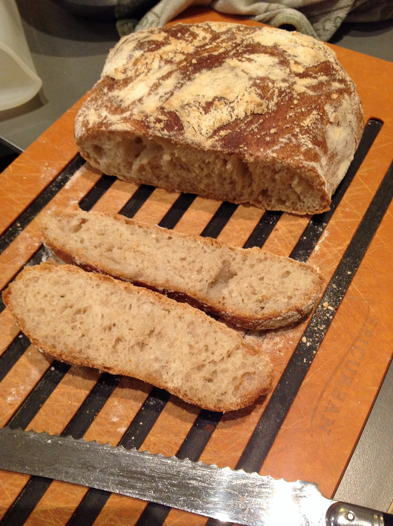 No knead bread: white + whole wheat flour