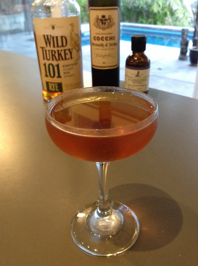 Manhattan with Wild Turkey rye 101, Cocchi vermouth di Torino, Miracle Mile forbidden bitters #cocktail #cocktails #craftcocktails #whiskey #rye