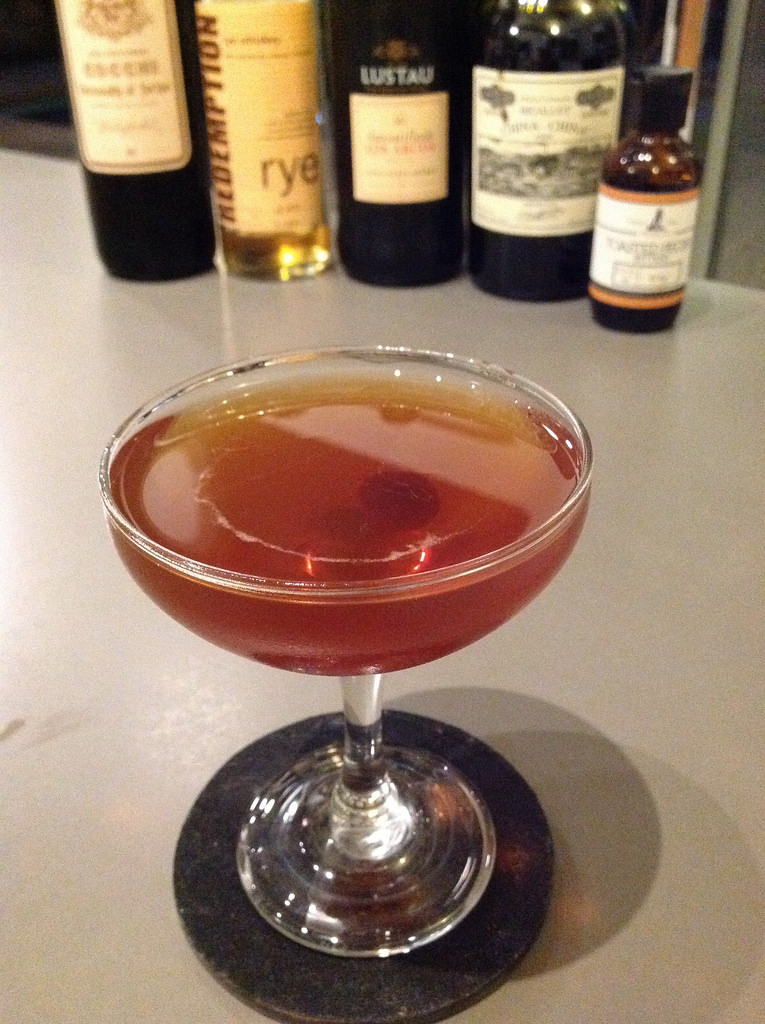 Manhattan inspired by The Normandy Club with Redemption rye, Cocchi vermouth di Torino, Bigallet china-china, Lustau amontillado sherry, Mirscle Mile@tossted pecan bitters #cocktail #cocktails #craftcocktails #manhattan #rye #whiskey #sherry#