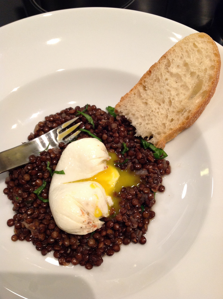 Puy lentils with basil, poached egg #food #lentils #egg #french #comfortfood