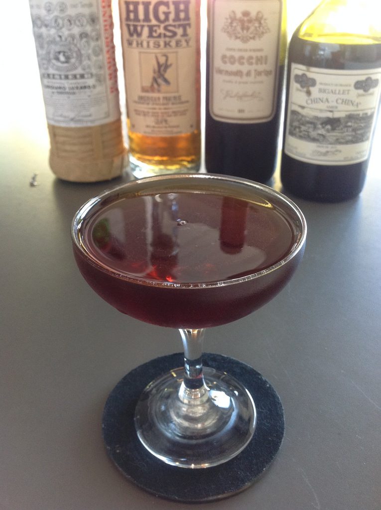 Reverse Brooklyn (Erik Ellestad) with Cocchi vermouth di Torino, High West American Prairie bourbon, Bigallet china-china, Luxardo marschino #cocktail #cocktails #craftcocktails #bourbon #maraschino