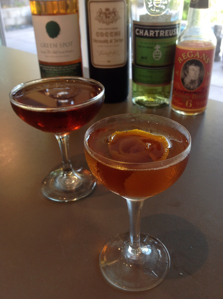 Tipperary (PDT and Bartender's Choice versions) with Green Spot Irish whiskey, Cocchi vermouth di Torino, green Chartreuse, Regan's orange bitters #cocktail #cocktails #craftcocktails #whiskey #irishwhiskey #chartreuse #greenchartreuse #harryjohnson #pdt