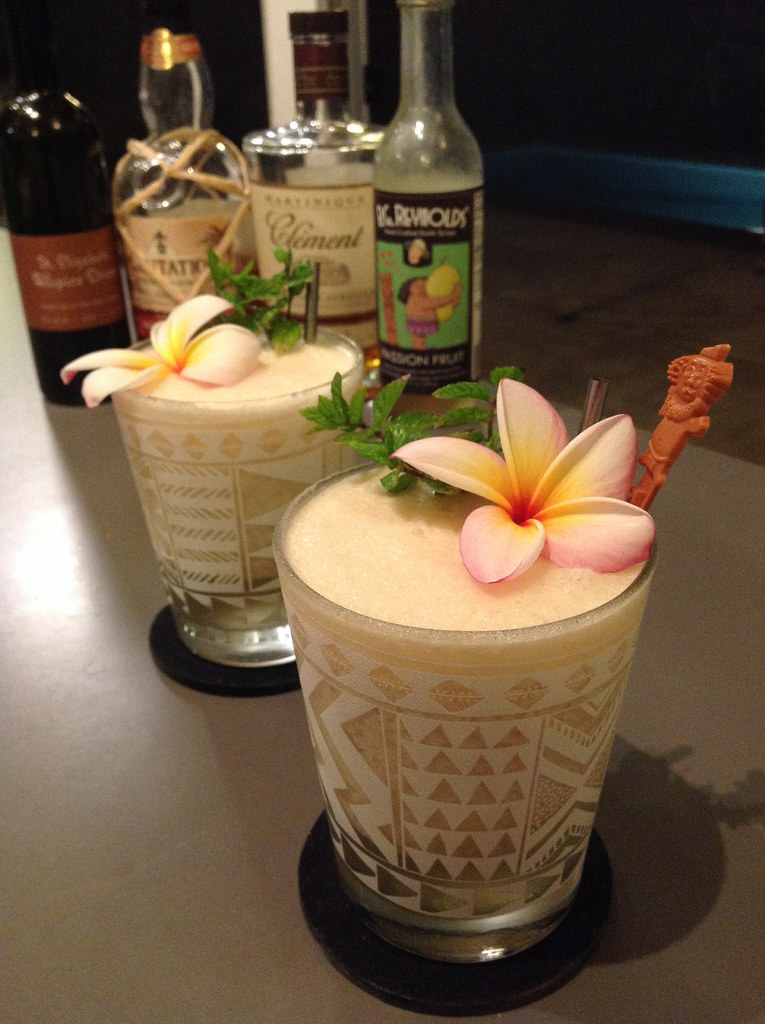 Voodoo Grog (Trader Vic) with Clement VSOP rhum agricole, Plantation 5 Stars Barbados rum, lime & white grapefruit, honey, allspice dram, BG Reynolds passion fruit syrup, egg white #cocktail #cocktails #craftcocktails #tiki #tikidrinks #rum #rhum #rhumagr