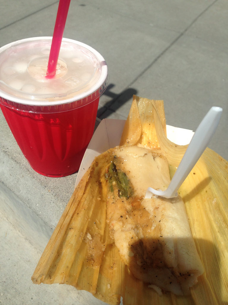 Tamale and a cup of horchata