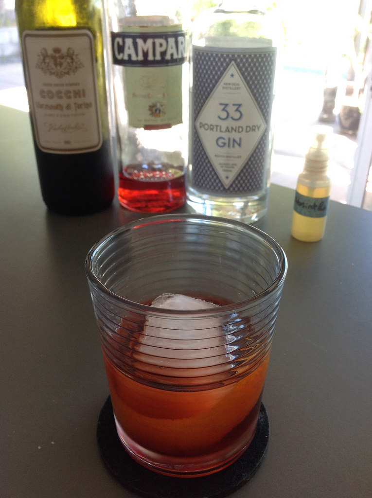 Quill with 33 Portland dry gin, Campari, Cocchi vermouth di Torino, St. George absinthe