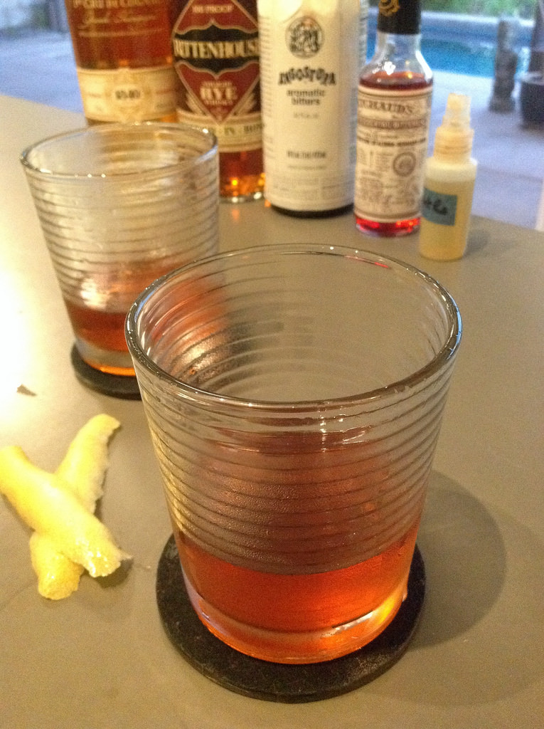Sazerac with Rittenhouse rye, Pierre Ferrand 1840 cognac, demerara syrup, Peychaud's and Angostura bitters, St George absinthe  #cocktail #cocktails #craftcocktails #sazerac #rye #whiskey #cognac #absinthe