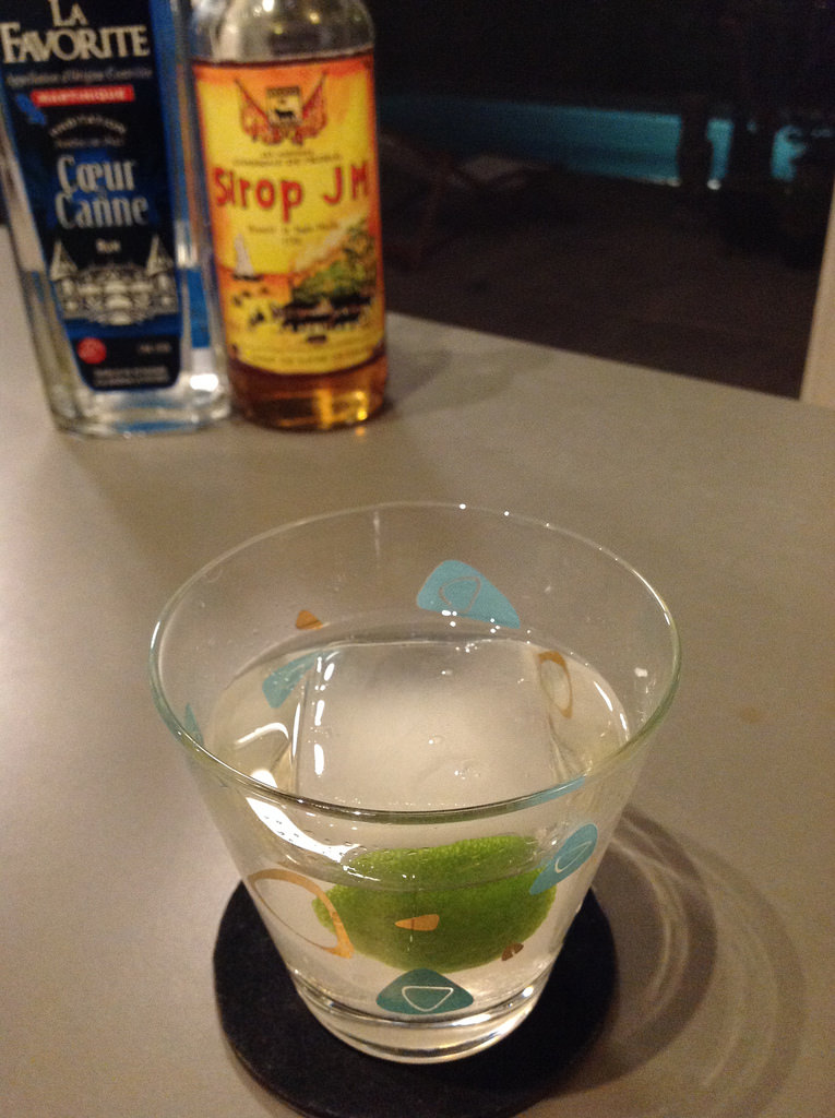 Ti Punch with La Favorite rhum agricole blanc, J.M cane syrup, Bearss lime coin