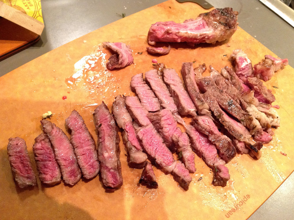 Delmonico steak cooked sous vide and finished on the grill