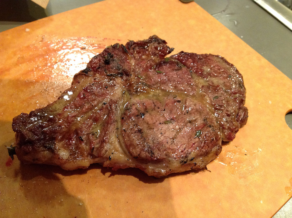 Delmonico steak cooked sous vide and finished on the grill