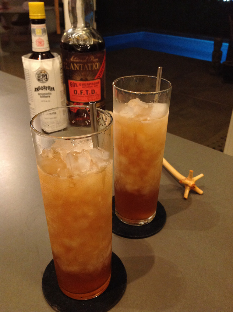 Planter's Punch a la Stephen Remsberg with Plantation OFTD dark rum, lime juice, simple syrup, angostura bittters