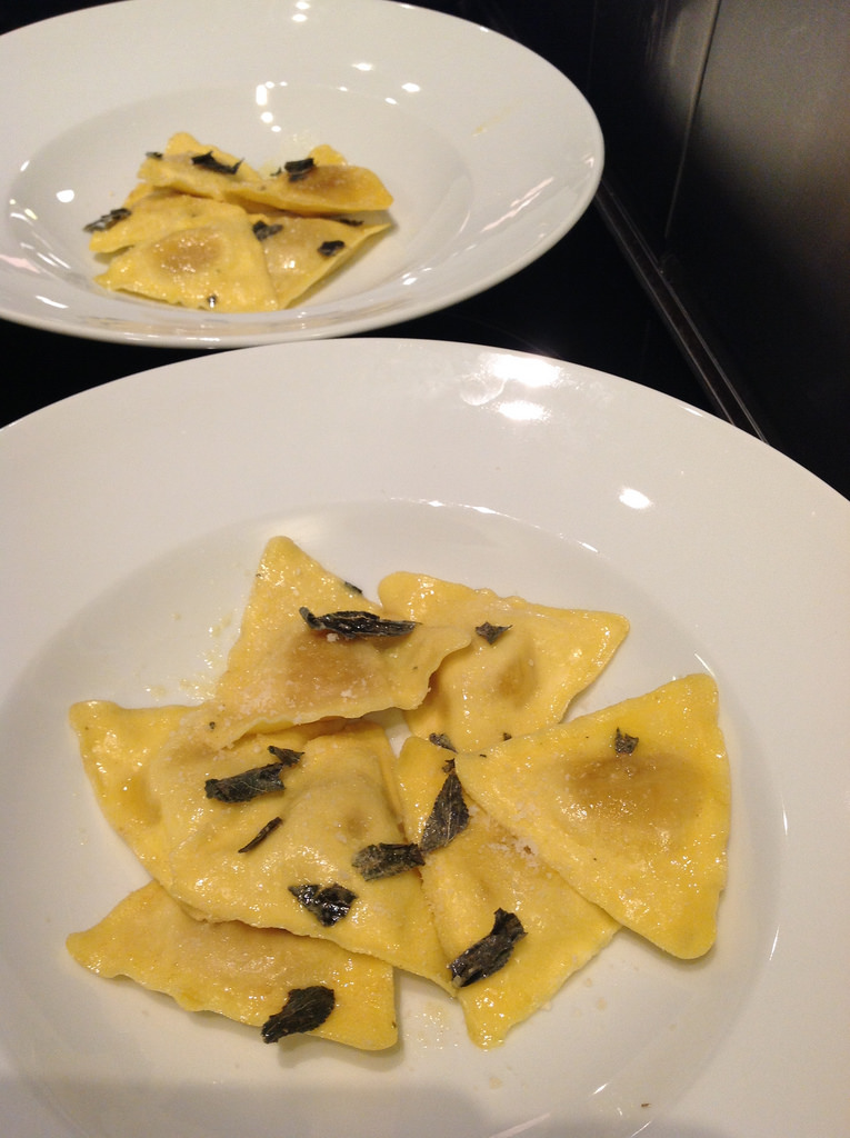 Butternut squash ravioli with brown butter and foraged sage