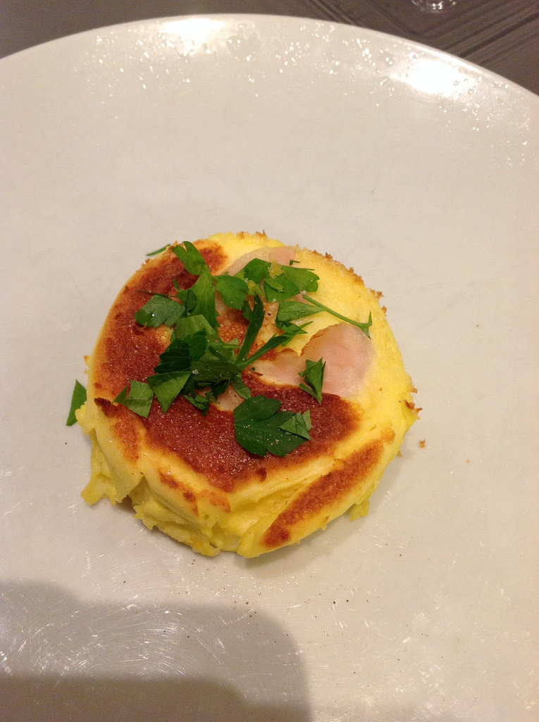 Sous vide egg bite with ham and cheese