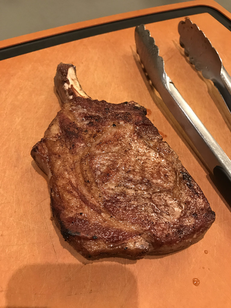 Sous vide pork chop from TJ's with mashed potatoes and apricot chutney