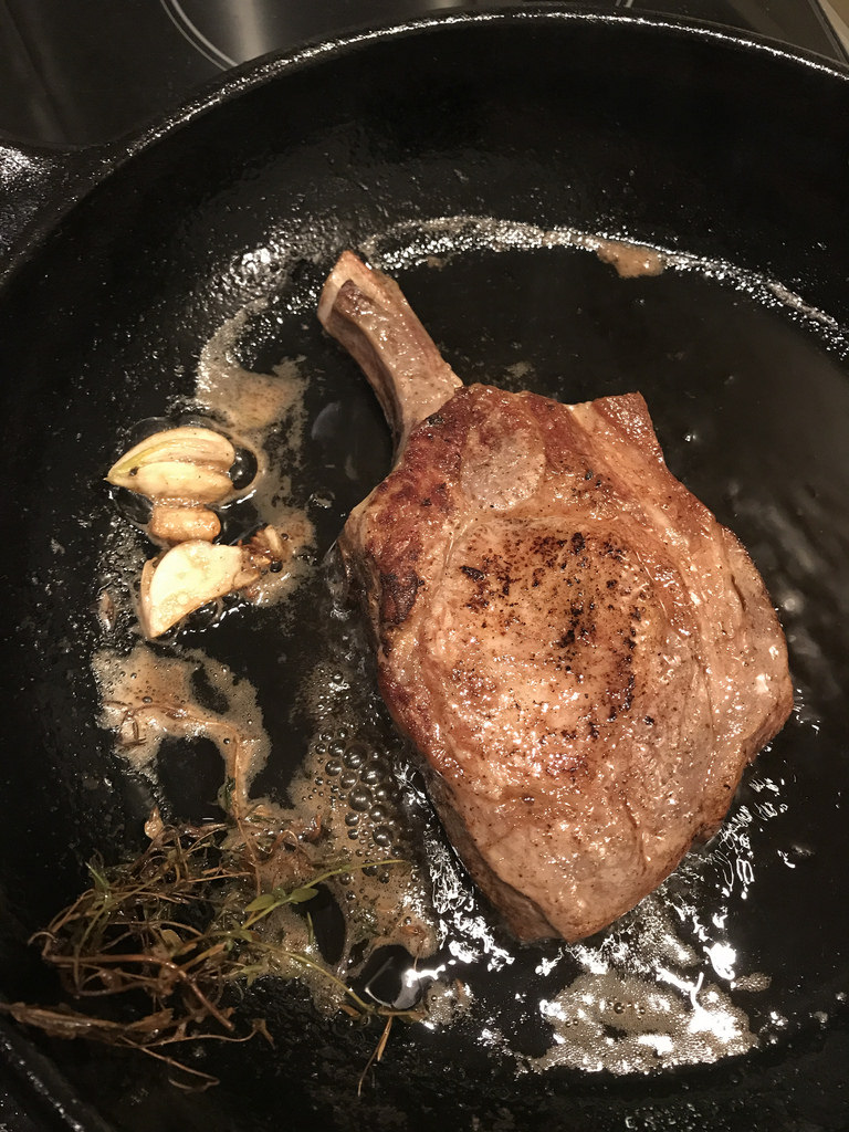 Sous vide pork chop from TJ's with mashed potatoes and apricot chutney