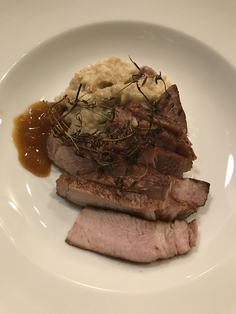 Sous vide pork chop from TJ's with mashed potatoes and apricot chutney