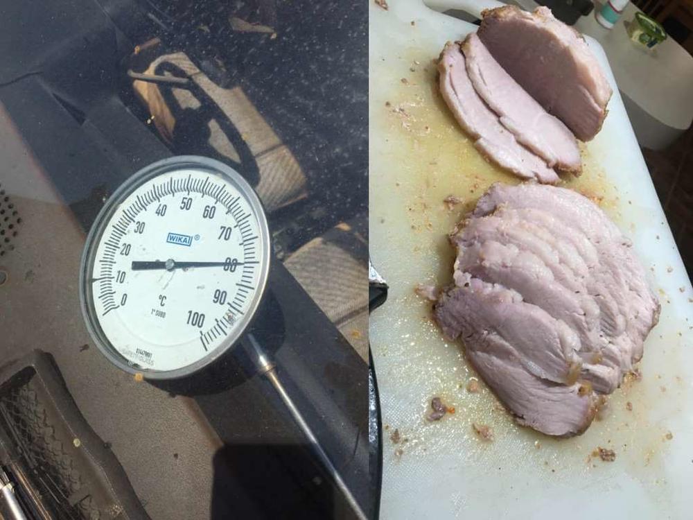 Stu Pengelly cooked a pork roast inside his old Datsun Sunny during a heat wave in Australia.