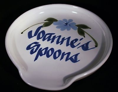 Spoon-Rest-Round-Large-White-Blue-Floral-Personalized-for-Joanne