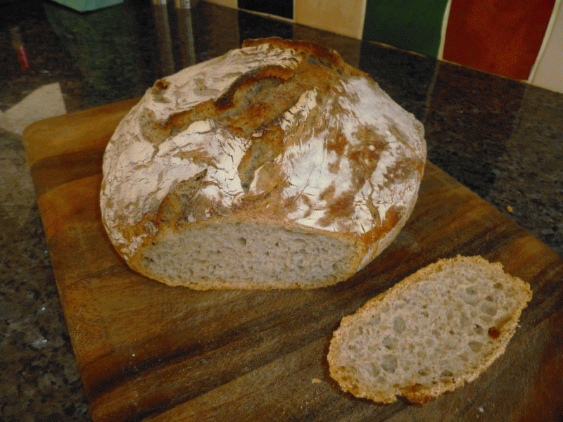 P1000182.gif></a></p><p>Did the second loaf by the book using strong white flour. 1/4 tsp yeast. 1 5/8 cup ish water. 2 tsp salt. Left to prove outside for 10 hrs and in the fridge overnight. In the cocotte with lid for 30 mins and without lid for 20. </p><p><a href=