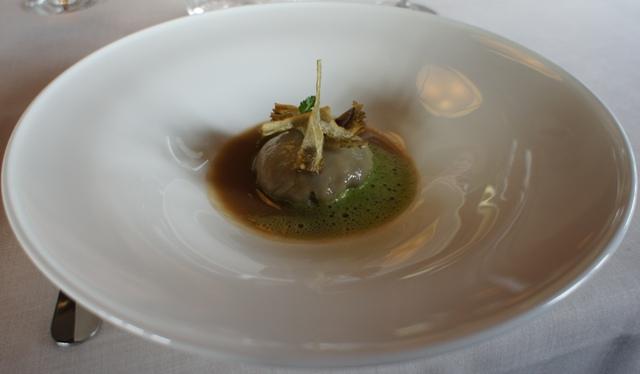 Scallops ravioli with sweet chestnut soup and artichoke.jpg