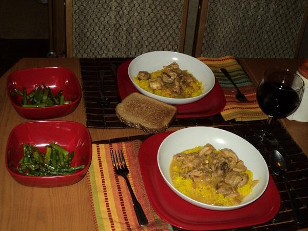 Cape Malay chicken curry with yellow rice and asparagus.jpg