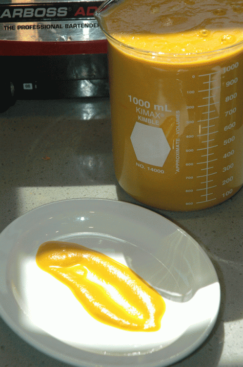car_soup3.gif></a></p><p>A few notes:  The aroma of the carrots cooking in the PC are pretty amazing.  It is this elusive sweet smell with hints of caramel.  Very pleasant.   I think depending on the sweetness of your carrots the 7.5 gr of salt may be too high.   This are early spring carrots and while not "young" I would say they are youngish carrots and moderately sweet.   I found the carrots when I tasted them coming out of the PC to be salty, almost to the point where you can