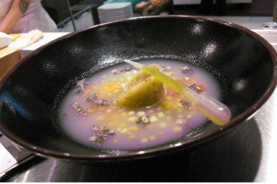 Soupe froide de concombre, Sorbet de cantaloup au Basilic Thai.jpg