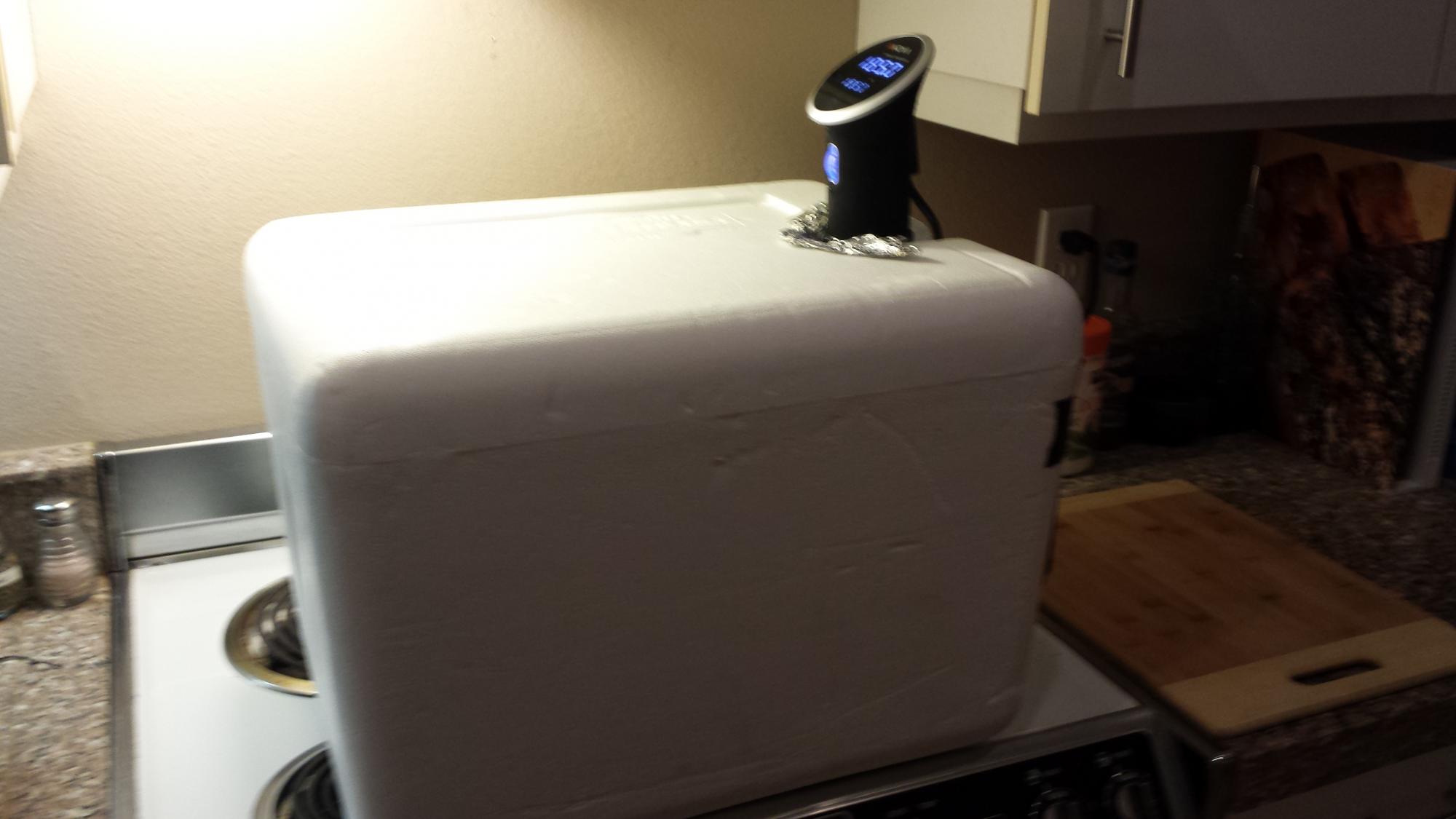 Sous vide styrofoam cooler