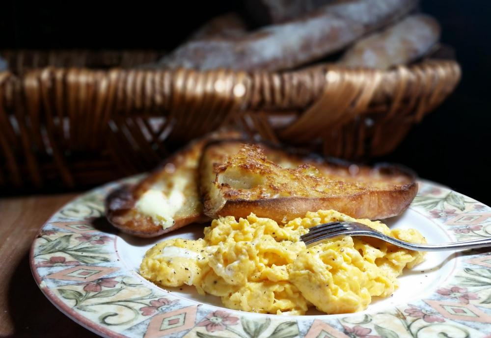 Scrambled eggs and homemade baguette toasted October 27th, 2016.jpg
