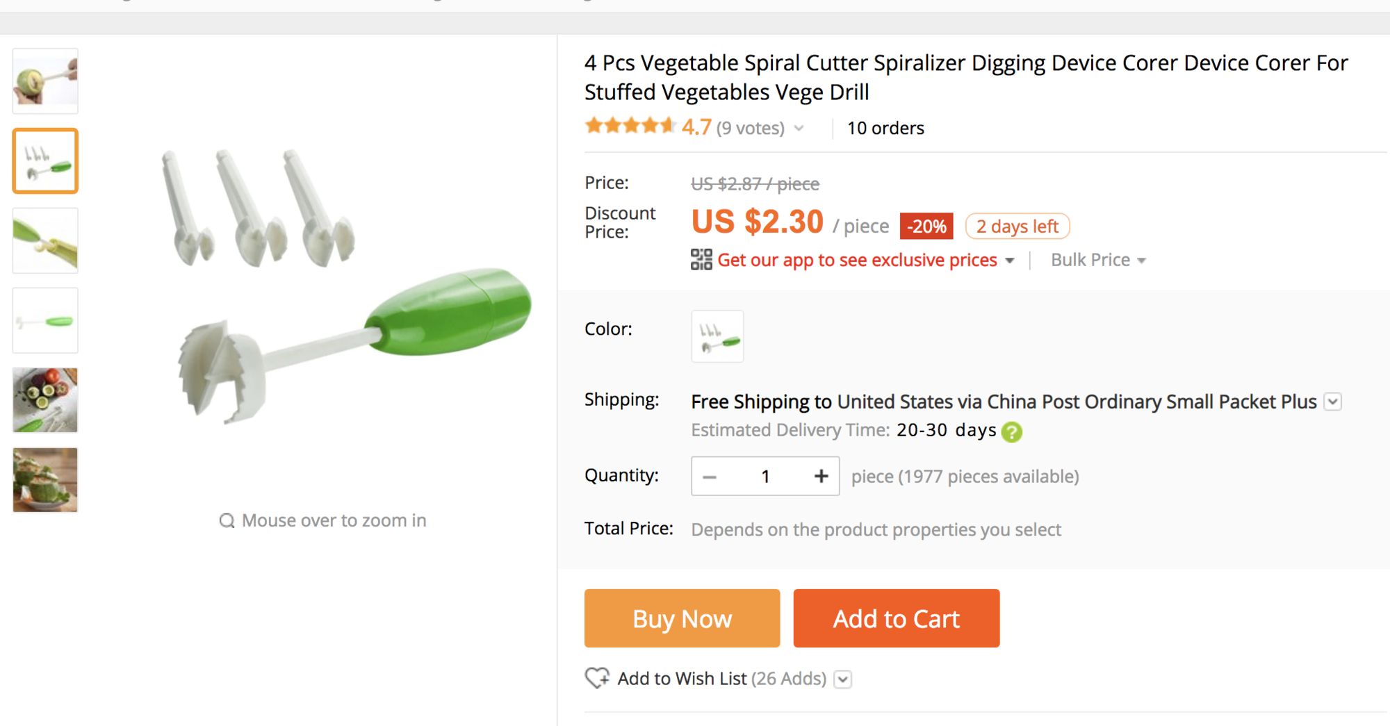 4Pcs Vegetable Spiral Cutter Spiralizer Digging Device Corer