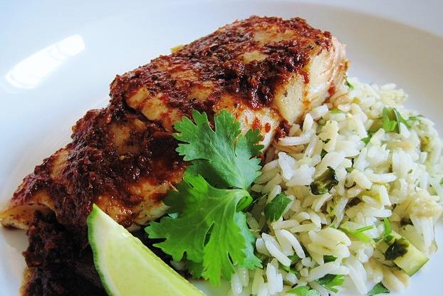 Grilled Halibut with Red Chile Sauce.JPG