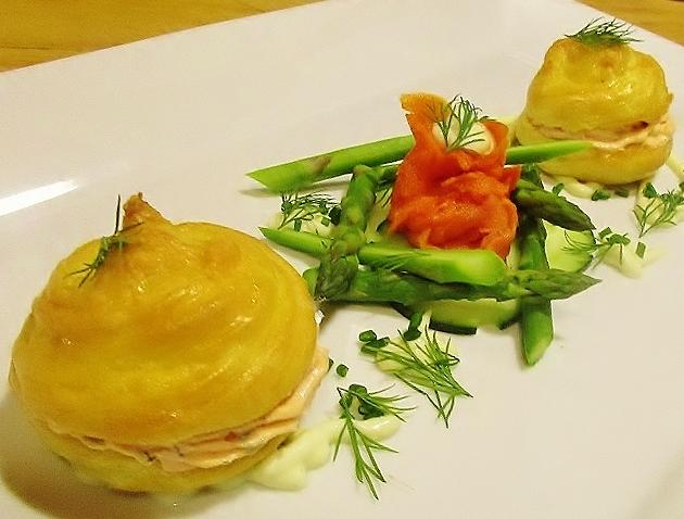 Cheese Gougeres with smoked salmon and asparagus.JPG