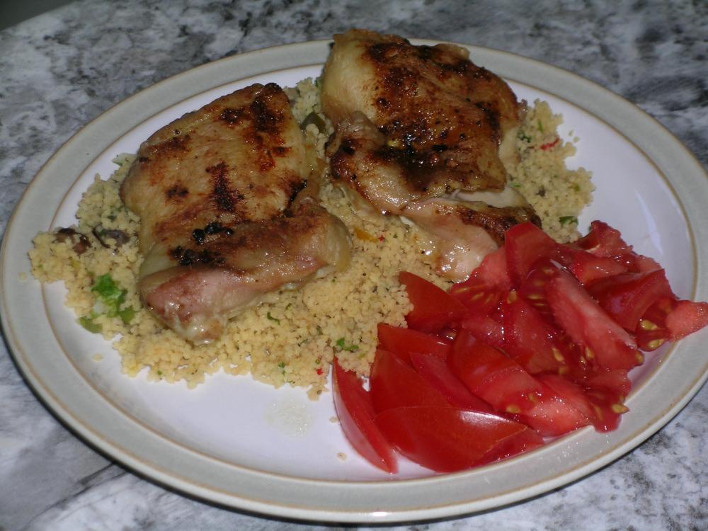 Roasted Thighs, Mushroom Couscous and Tomato.JPG