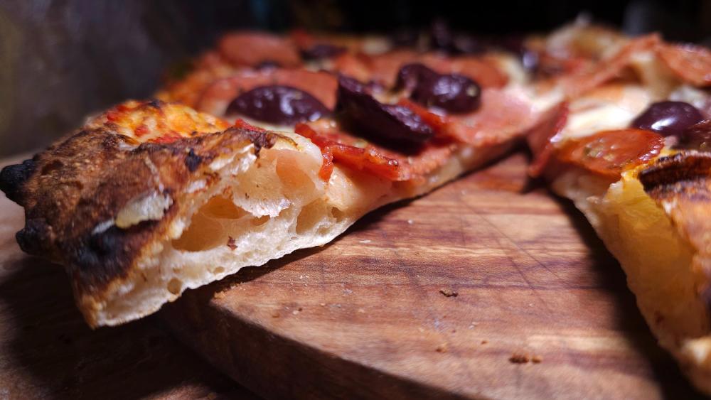 Pepperoni Kalamata Olive Pizza sourdough discard crust June 17th, 2024 1.jpg