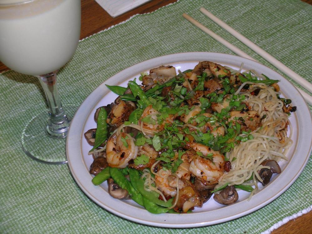Shrimp, Chicken, Snow Pea and Shrimp Roe Noodle Stir Fry.JPG